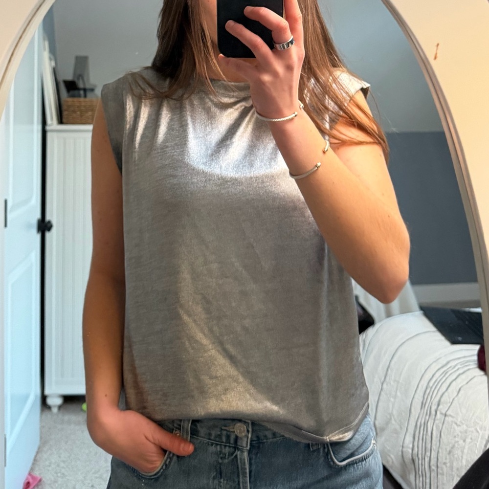 Anthropologie Silver Sleeveless Muscle Tee